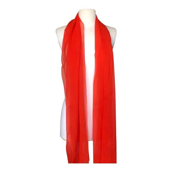 Vintage Lightweight Long Orange Red Sheer Shawl Wrap Versatile Scarf 82 1/2 X 20 - Picture 3 of 5